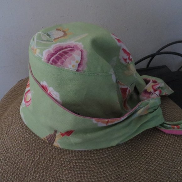 ❤️ERIC JAVITS Floral Tie Back Straw/Raffia and Cloth Hat Sz Small Packable - Picture 2 of 5